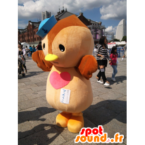 Ai-chan maskot, brun fågel, med sjömanhatt - Spotsound maskot