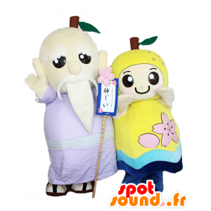 2 mascotte, un vecchio e una mela gialla - MASFR26609 - Yuru-Chara mascotte giapponese