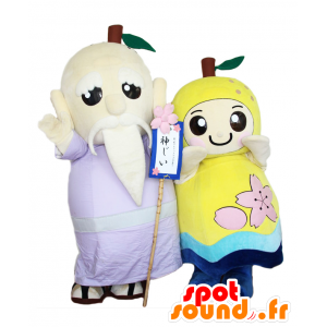 2 maskotteja, vanha mies ja keltainen omena - MASFR26609 - Mascottes Yuru-Chara Japonaises