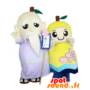 2 mascottes, un vieil homme et une pomme jaune - MASFR26609 - Mascottes Yuru-Chara Japonaises