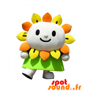 Mascot ASAPI, valkoinen kukka, vihreä, keltainen ja oranssi - MASFR26617 - Mascottes Yuru-Chara Japonaises
