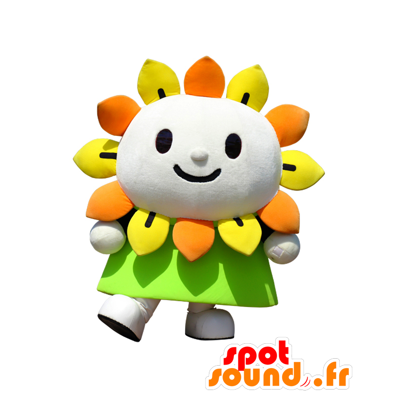 Mascot ASAPI, witte bloem, groen, geel en oranje - MASFR26617 - Yuru-Chara Japanse Mascottes