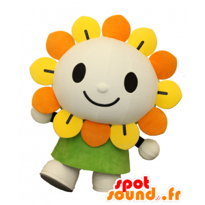 Mascot ASAPI, flor blanca, verde, amarillo y naranja - MASFR26617 - Yuru-Chara mascotas japonesas
