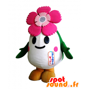Tsupi Na mascotte, witte bloem, groen en roze - MASFR26618 - Yuru-Chara Japanse Mascottes