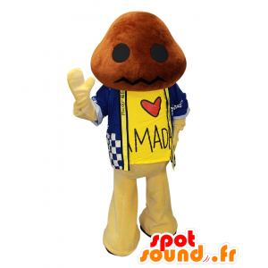 Maskot Matsushii, hnědá a žlutá postava s vestou - MASFR26619 - Yuru-Chara japonské Maskoti