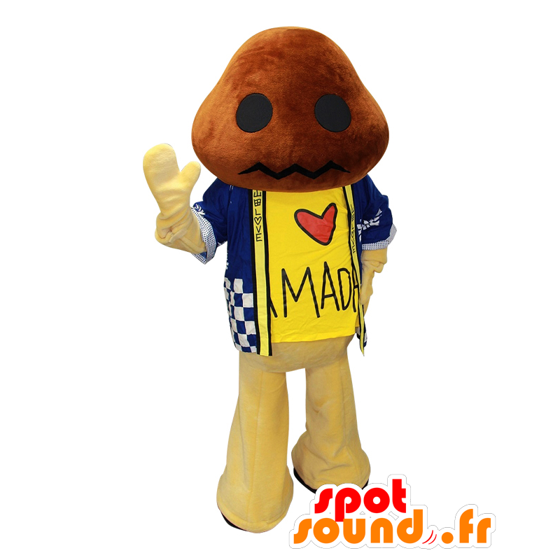 Matsushii mascotte, carattere marrone e giallo con un giubbotto - MASFR26619 - Yuru-Chara mascotte giapponese