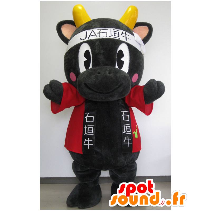 Mascotte de Yunta kun, de vache noire, avec un kimono - MASFR26624 - Mascottes Yuru-Chara Japonaises