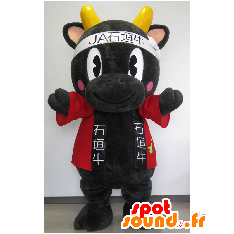 Yunta kun mascotte, mucca nera, con un kimono - MASFR26624 - Yuru-Chara mascotte giapponese