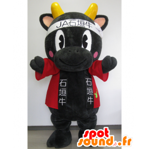 Mascotte de Yunta kun, de vache noire, avec un kimono - MASFR26624 - Mascottes Yuru-Chara Japonaises