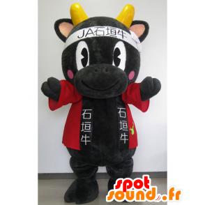 Mascot Yunta κουν, μαύρη αγελάδα, με ένα κιμονό - MASFR26624 - Yuru-Χαρά ιαπωνική Μασκότ