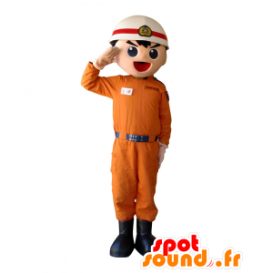 Satoshi-chan Maskottchen in orange Uniform Feuerwehrmann - MASFR26626 - Yuru-Chara japanischen Maskottchen