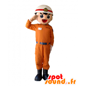 Mascot Satoshi-chan, no bombeiro uniforme laranja - MASFR26626 - Yuru-Chara Mascotes japoneses