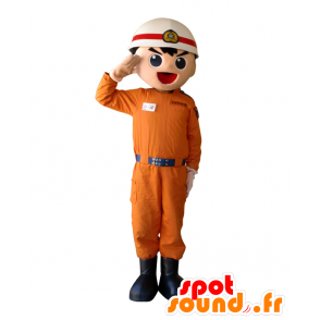 Mascot Satoshi-chan, in oranje uniform brandweerman - MASFR26626 - Yuru-Chara Japanse Mascottes