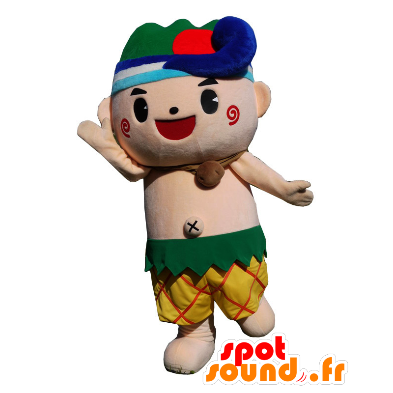 Trick-kun maskot, pojke i färgglada badbyxor - Spotsound maskot