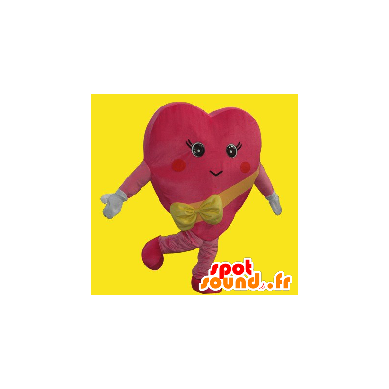 Mascot Akky, rood hart, reus, met een geel lint - MASFR26629 - Yuru-Chara Japanse Mascottes