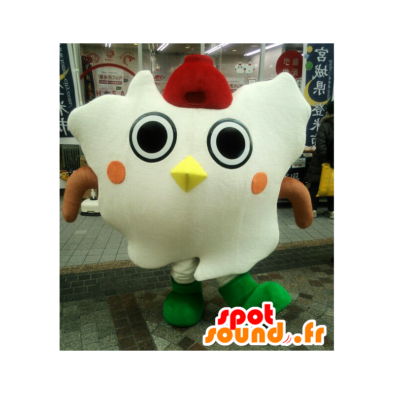 Branco Mascote pássaro, coruja, mancha branca gigante - MASFR26632 - Yuru-Chara Mascotes japoneses