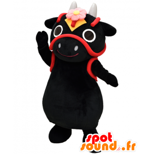 Maskot Hanada May Taro černá kráva a červené, velmi úspěšný - MASFR26633 - Yuru-Chara japonské Maskoti