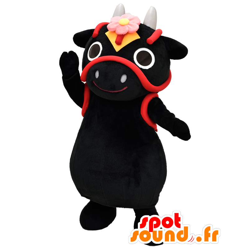 Mascot Hanada mai Taro svart ku og rød, veldig vellykket - MASFR26633 - Yuru-Chara japanske Mascots