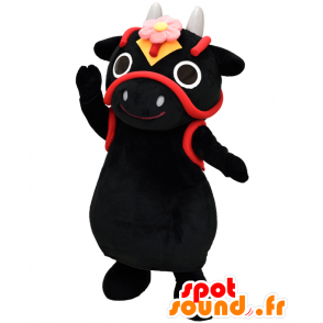 Mascotte d'Hanada Mai Taro, vache noire et rouge, très réussie - MASFR26633 - Mascottes Yuru-Chara Japonaises