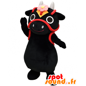 Mascot Hanada mei Taro zwarte koe en rood, zeer succesvol - MASFR26633 - Yuru-Chara Japanse Mascottes