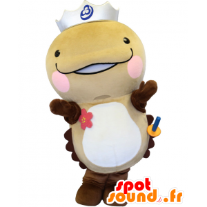 Mascotte d'Oonan Shaw, animal beige et marron, avec une couronne - MASFR26635 - Mascottes Yuru-Chara Japonaises