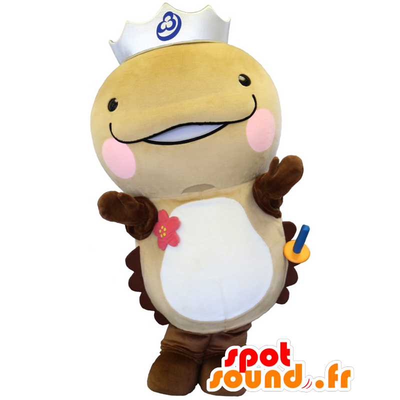 Mascot Oonan Shaw, beige and brown animal, with a crown - MASFR26635 - Yuru-Chara Japanese mascots