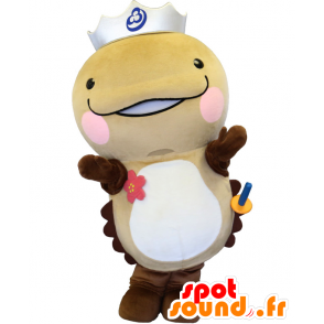 Mascotte Oonan Shaw, animale beige e marrone, con una corona - MASFR26635 - Yuru-Chara mascotte giapponese