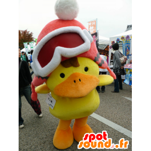 Mascota Kunio, pato amarillo y naranja con un pez gordo - MASFR26649 - Yuru-Chara mascotas japonesas