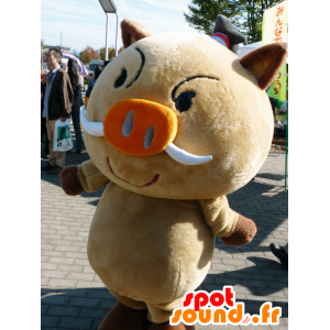 Mascot Maruino, bruin en oranje zwijnen, wrattenzwijn - MASFR26653 - Yuru-Chara Japanse Mascottes