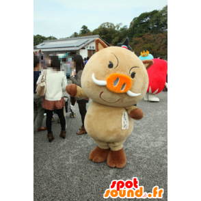Maruino mascotte, marrone e arancio cinghiale, facoceri - MASFR26653 - Yuru-Chara mascotte giapponese