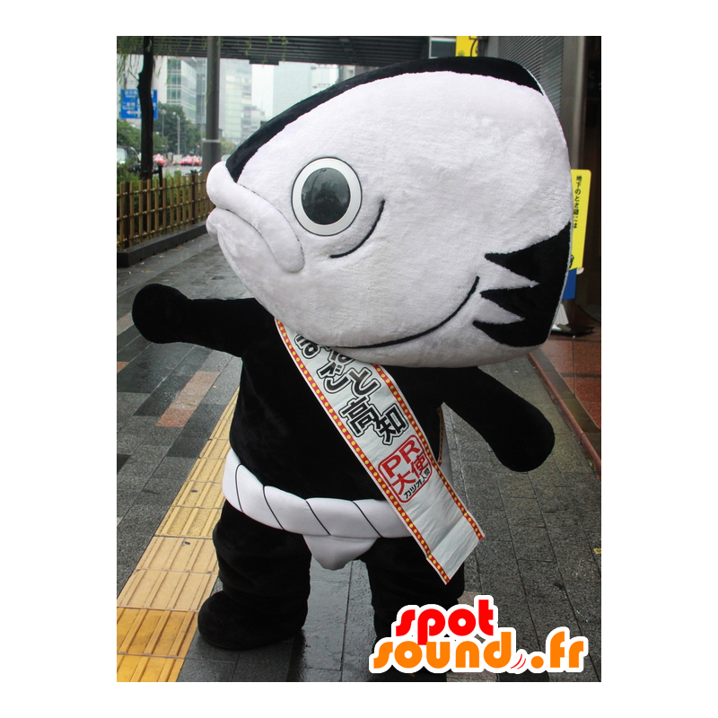Katsuo maskot, vit och svart fisk, jätte - Spotsound maskot