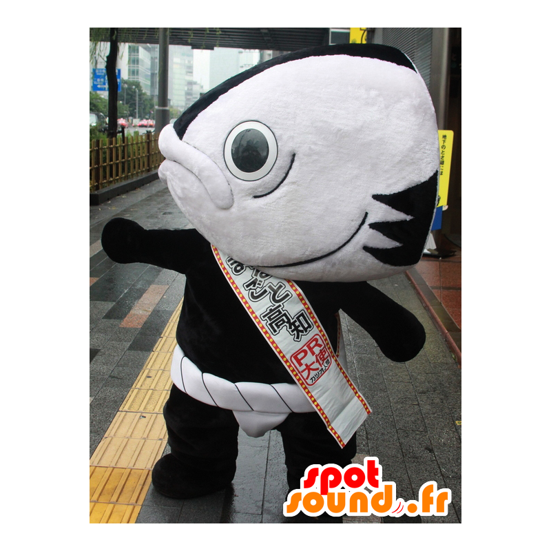 Mascot Katsuo, wit en zwart vis, reuze - MASFR26658 - Yuru-Chara Japanse Mascottes