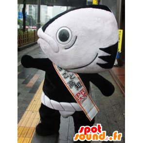 Katsuo maskot, hvid og sort fisk, kæmpe - Spotsound maskot