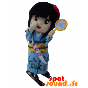 Mascotte de Yamato Yukari, de fillette avec un kimono bleu - MASFR26662 - Mascottes Yuru-Chara Japonaises