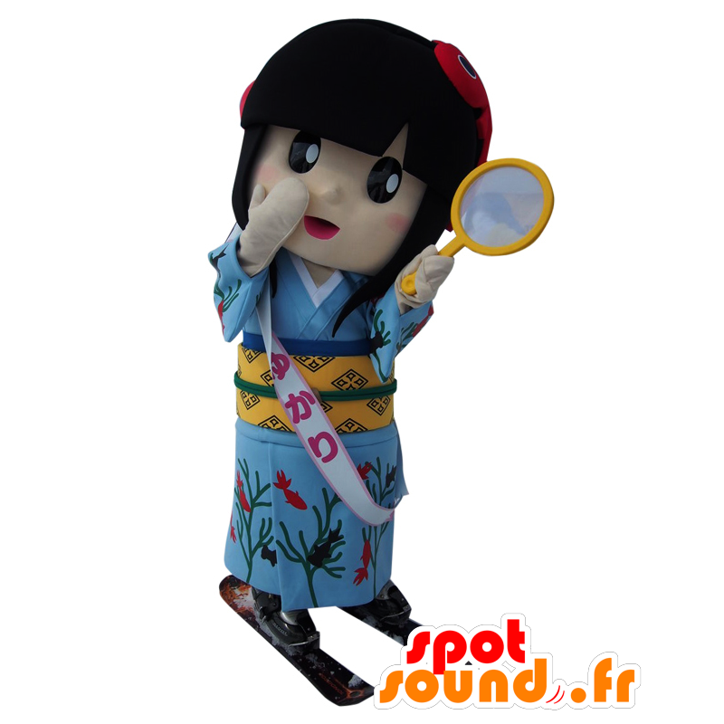 Yamato Yukari mascot, girl with a blue kimono - MASFR26662 - Yuru-Chara Japanese mascots
