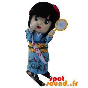 Mascotte de Yamato Yukari, de fillette avec un kimono bleu - MASFR26662 - Mascottes Yuru-Chara Japonaises