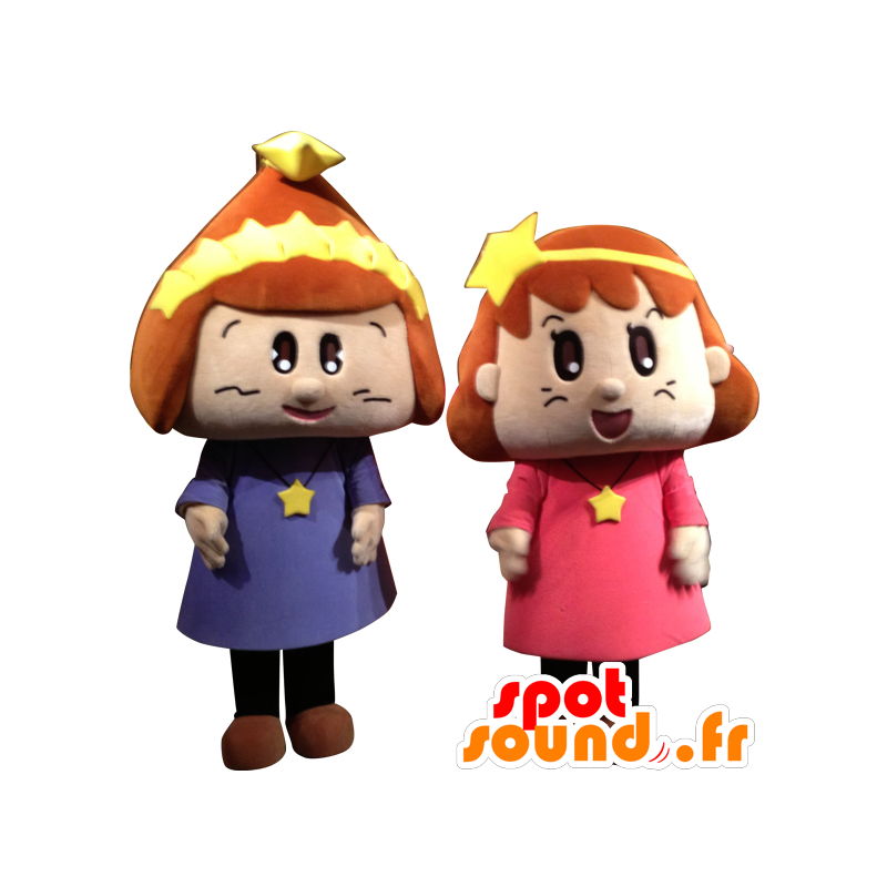 Mascot Killala und Urara, 2 Mädchen mit bunten Kleidern - MASFR26663 - Yuru-Chara japanischen Maskottchen
