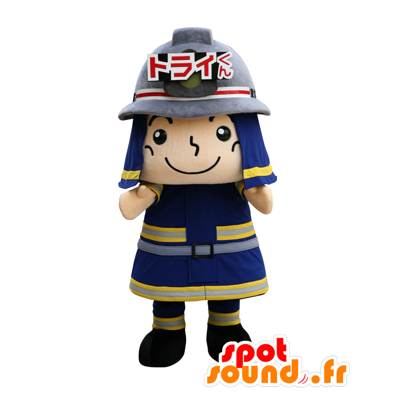 Mascota del Fuego Tri kun, bombero azul y amarillo uniforme - MASFR26664 - Yuru-Chara mascotas japonesas