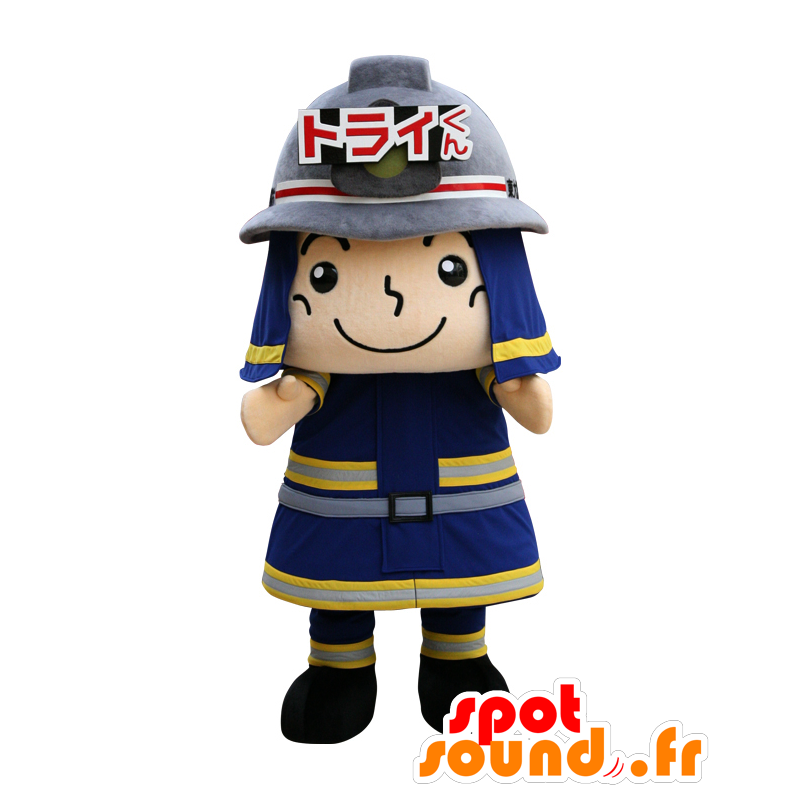 Maskot Fire Tri kun, uniformě modré a žluté hasič - MASFR26664 - Yuru-Chara japonské Maskoti