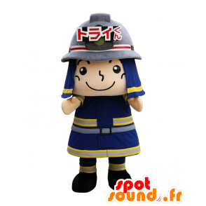 Mascot Fire Tri kun, uniform blue and yellow firefighter - MASFR26664 - Yuru-Chara Japanese mascots