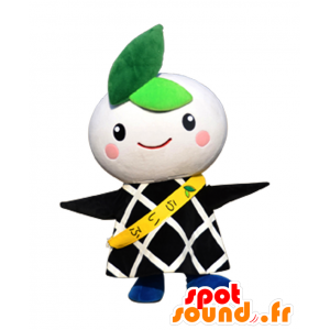 Mascot Kurashiki, el hombre blanco y negro, con las hojas - MASFR26670 - Yuru-Chara mascotas japonesas