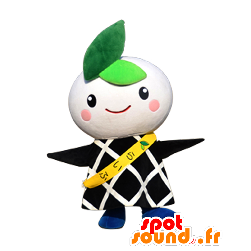 Kurashiki maskot, vit och svart man, med löv - Spotsound maskot