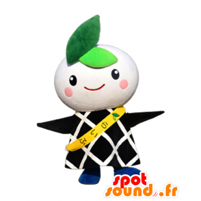 Mascot Kurashiki, homem branco e preto, com folhas - MASFR26670 - Yuru-Chara Mascotes japoneses