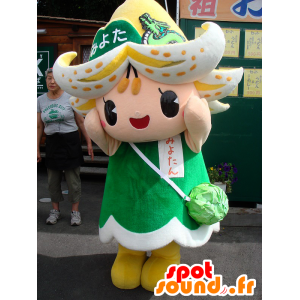 Mascotte fiore verde, giallo e bianco gigante - MASFR26673 - Yuru-Chara mascotte giapponese