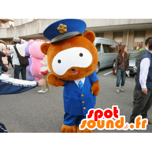 Mascot Keita κουν, καφέ ρακούν, μπλε στολή - MASFR26678 - Yuru-Χαρά ιαπωνική Μασκότ