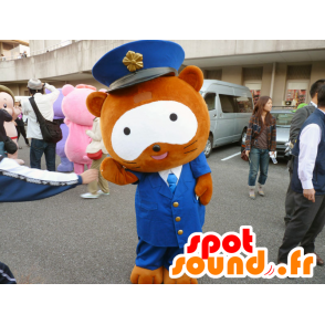 Keita kun Maskottchen, brauner Waschbär, blauer Uniform - MASFR26678 - Yuru-Chara japanischen Maskottchen