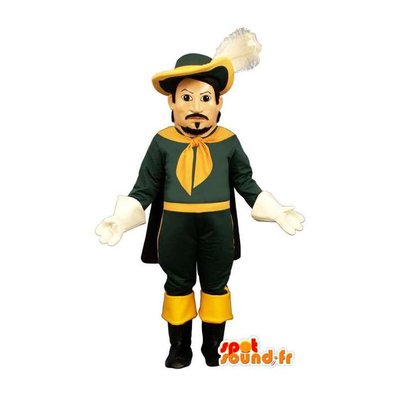 Mascotte moschettiere verde e giallo. Costume d'epoca - MASFR006957 - Mascotte dei soldati