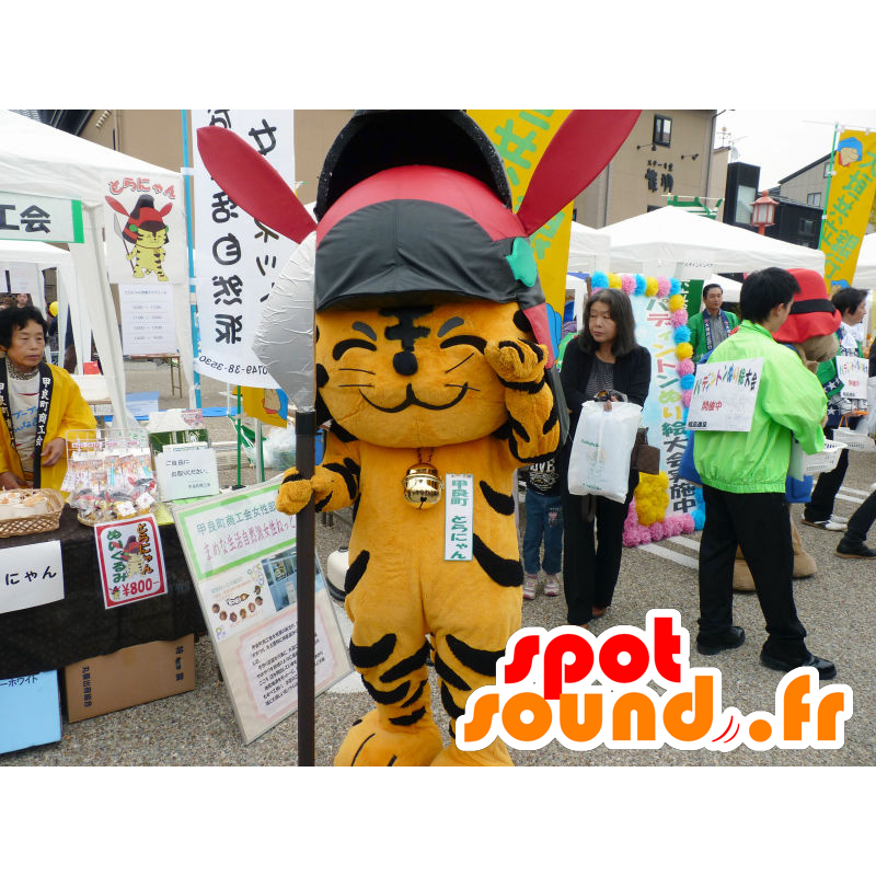 Mascotte de Toranyan, tigre orange et noir avec un grand casque - MASFR26685 - Mascottes Yuru-Chara Japonaises