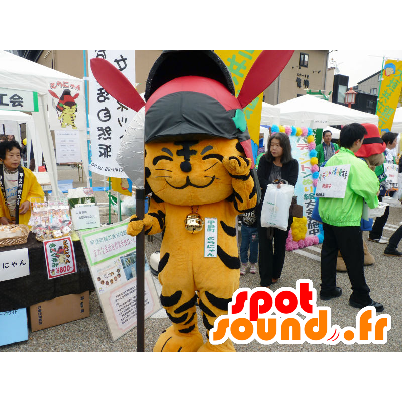 Mascot Toranyan, oranssi ja musta tiikeri isolla kypärä - MASFR26685 - Mascottes Yuru-Chara Japonaises