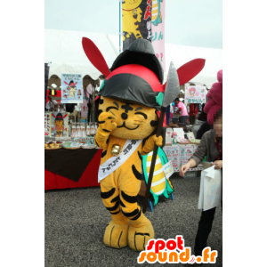Toranyan maskot, orange och svart tiger med stor hjälm -